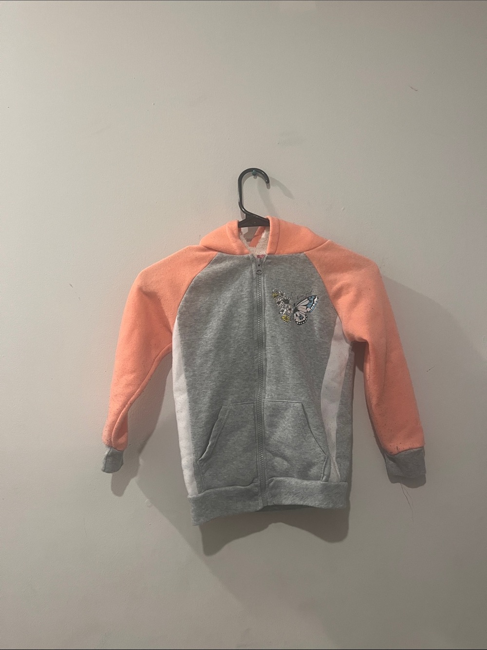 Girls' Grey & Peach Butterfly Zip Hoodie - Unbranded